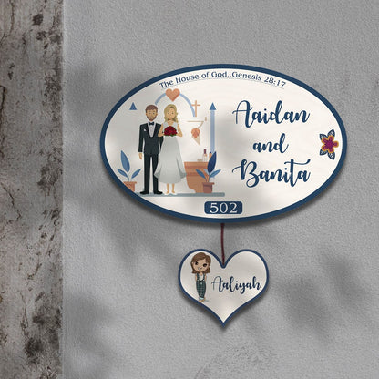 Name Plate for House – Christian Couple with Kid - Sblossom