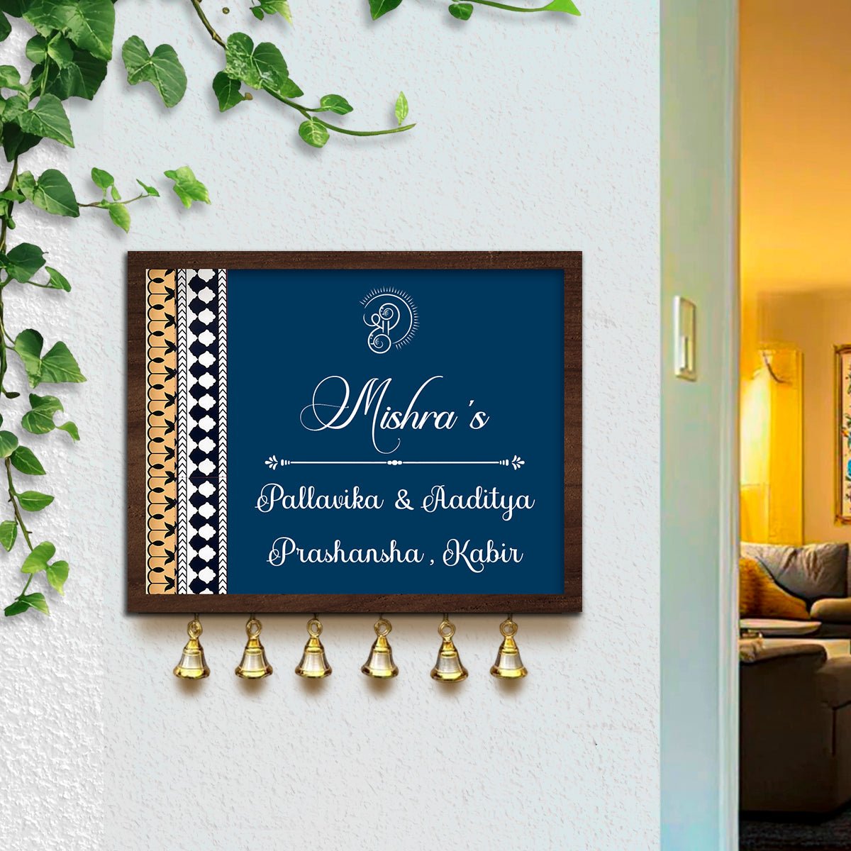 Name Plate for Main Door — Indigo Family, Wooden - Sblossom