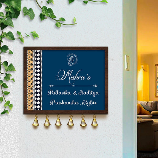 Name Plate for Main Door — Indigo Family, Wooden - Sblossom