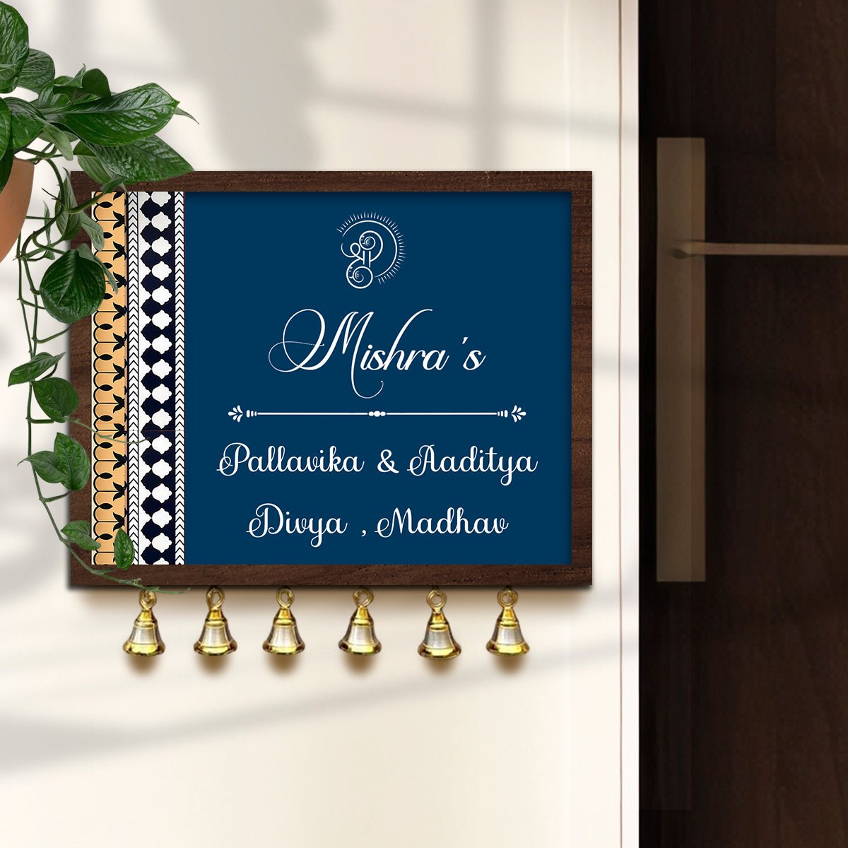 Name Plate for Main Door — Indigo Family, Wooden - Sblossom