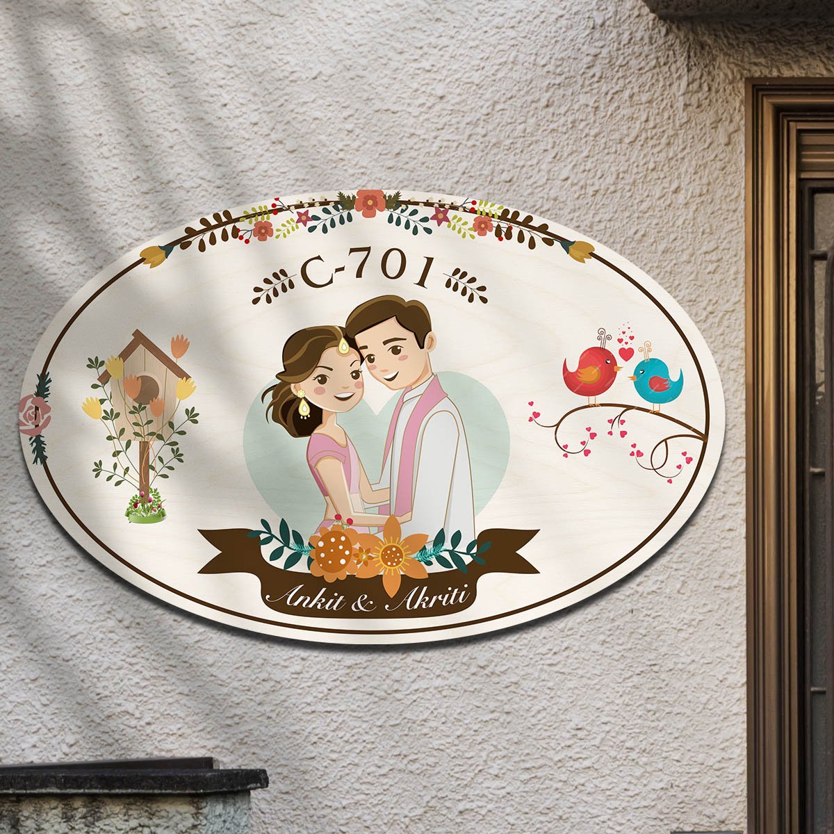 Name Plate Frame Design – Custom Couple Frame Oval for Home Door - Sblossom