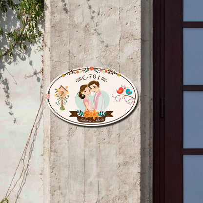 Name Plate Frame Design – Custom Couple Frame Oval for Home Door - Sblossom