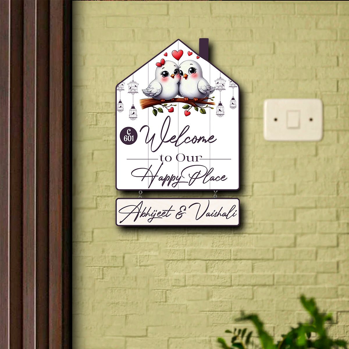 Nameplate Design – Love-Birds Hut-Shape Door for Couple - Sblossom