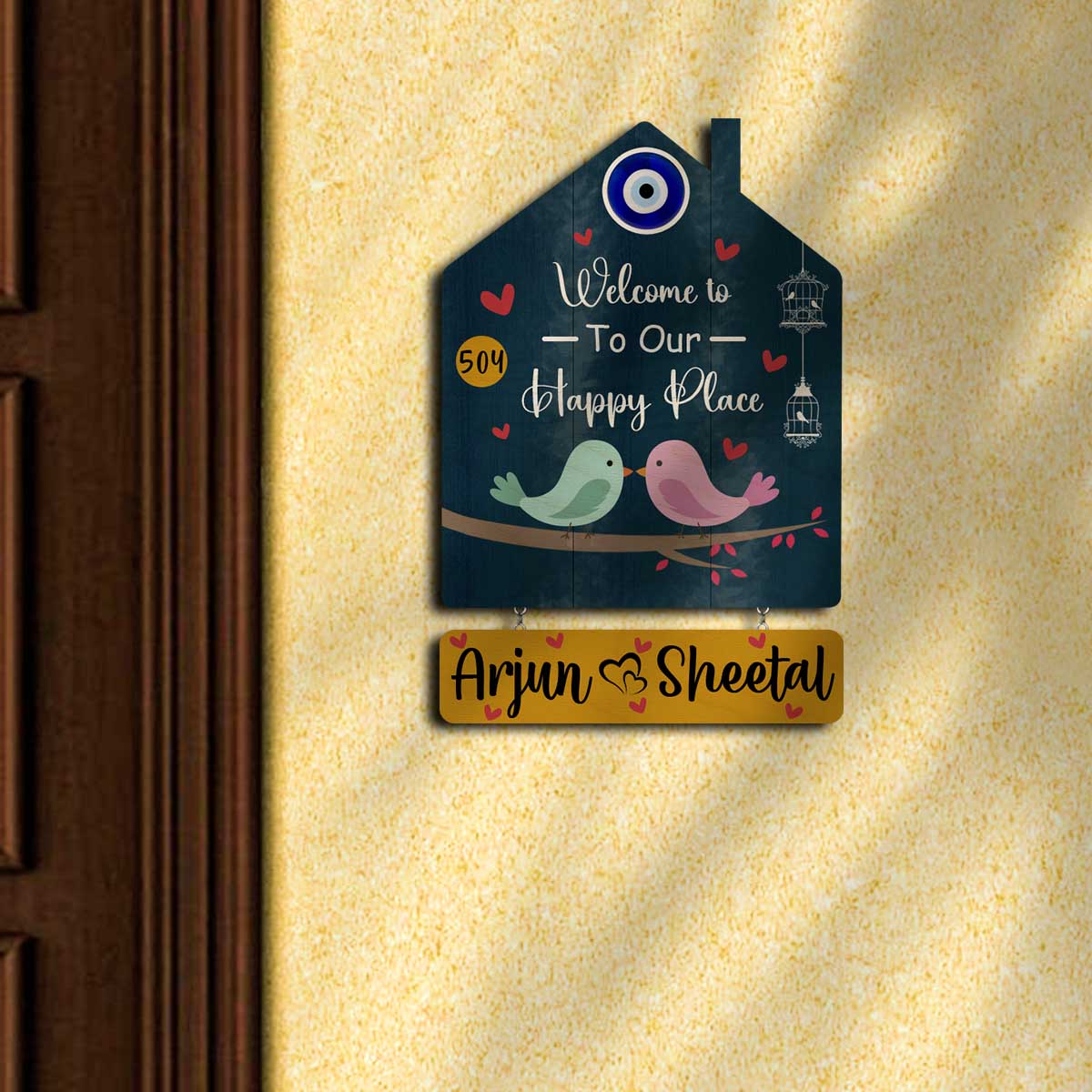 Nameplate Design – Love-Birds Hut-Shape Door for Couple - Sblossom