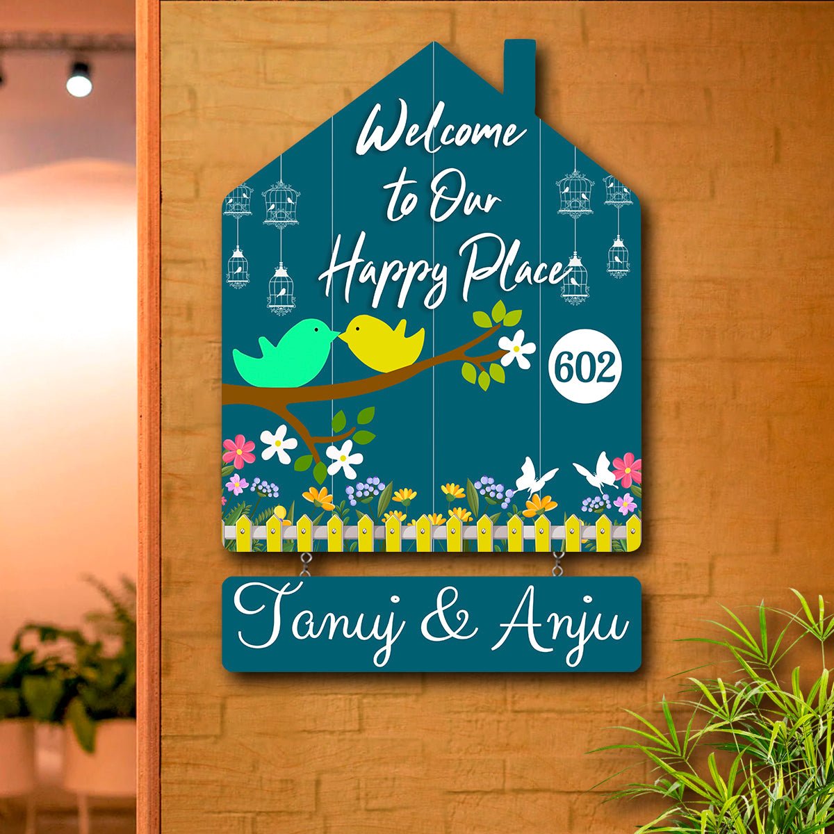 Nameplate Design – Love-Birds Hut-Shape Door for Couple - Sblossom