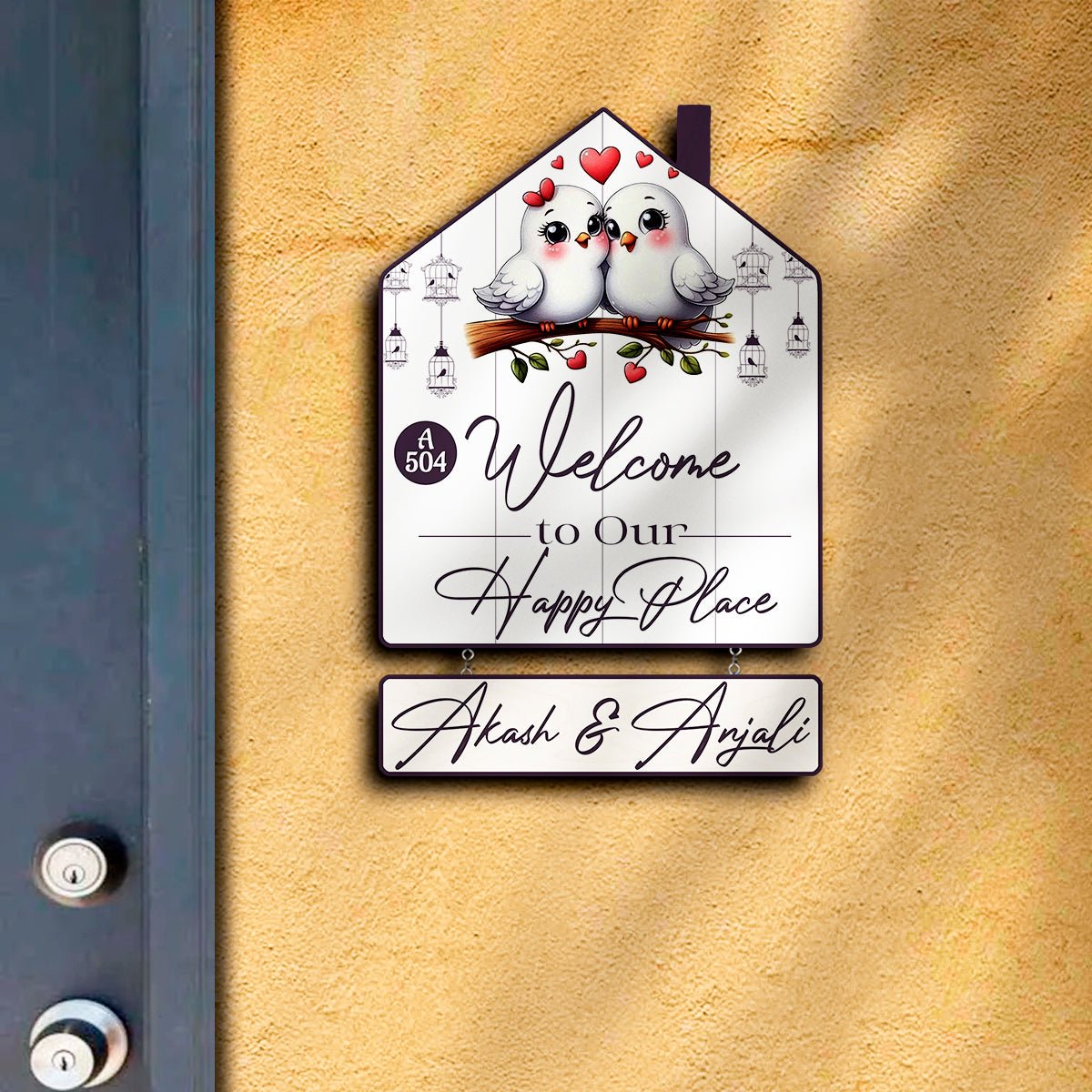 Nameplate Design – Love-Birds Hut-Shape Door for Couple - Sblossom