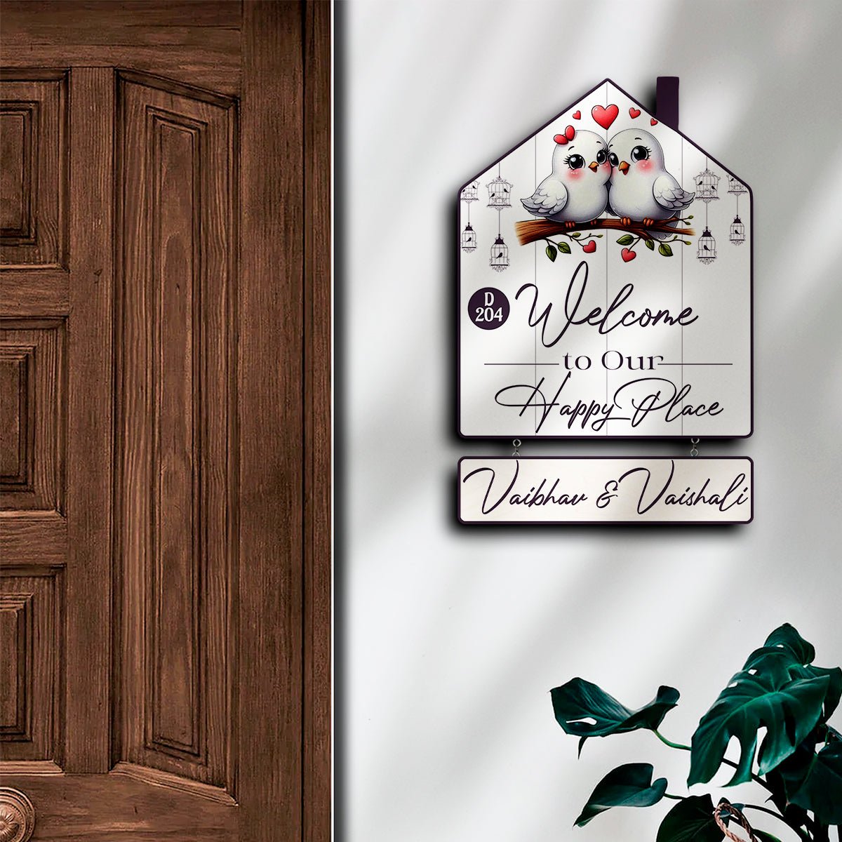 Nameplate Design – Love-Birds Hut-Shape Door for Couple - Sblossom