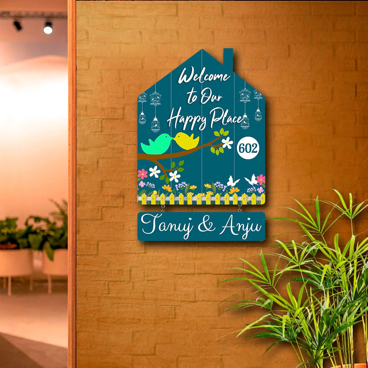 Nameplate Design – Love-Birds Hut-Shape Door for Couple - Sblossom