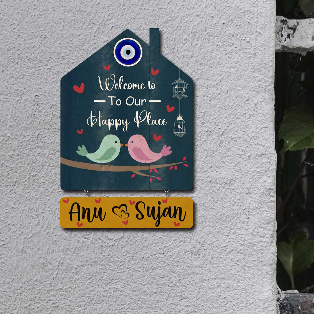 Nameplate Design – Love-Birds Hut-Shape Door for Couple - Sblossom