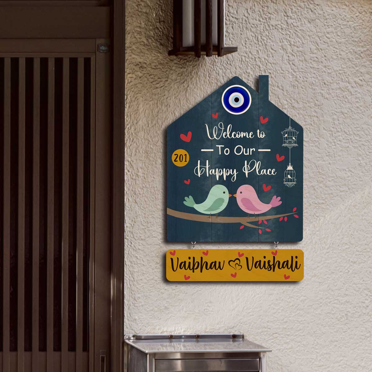 Nameplate Design – Love-Birds Hut-Shape Door for Couple - Sblossom
