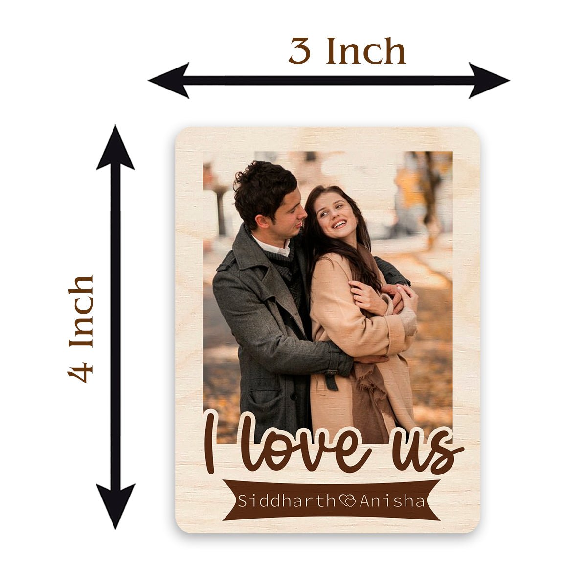 Names Banner Couple Magnet in Wood with I Love Us Photo Design - Sblossom