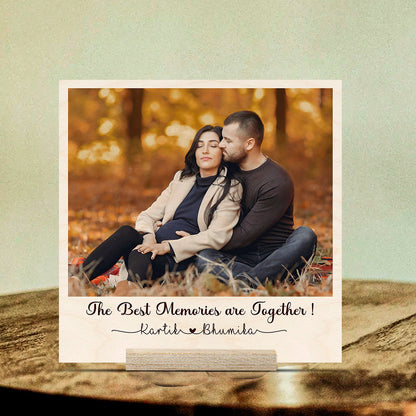 Natural Wood Photo Print with Personalized Floral Couple Design - Sblossom