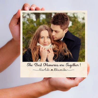 Natural Wood Photo Print with Personalized Floral Couple Design - Sblossom