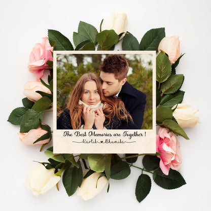Natural Wood Photo Print with Personalized Floral Couple Design - Sblossom