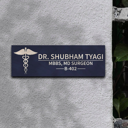 Navy Blue Doctor Name Plate Design for Clinic - Sblossom