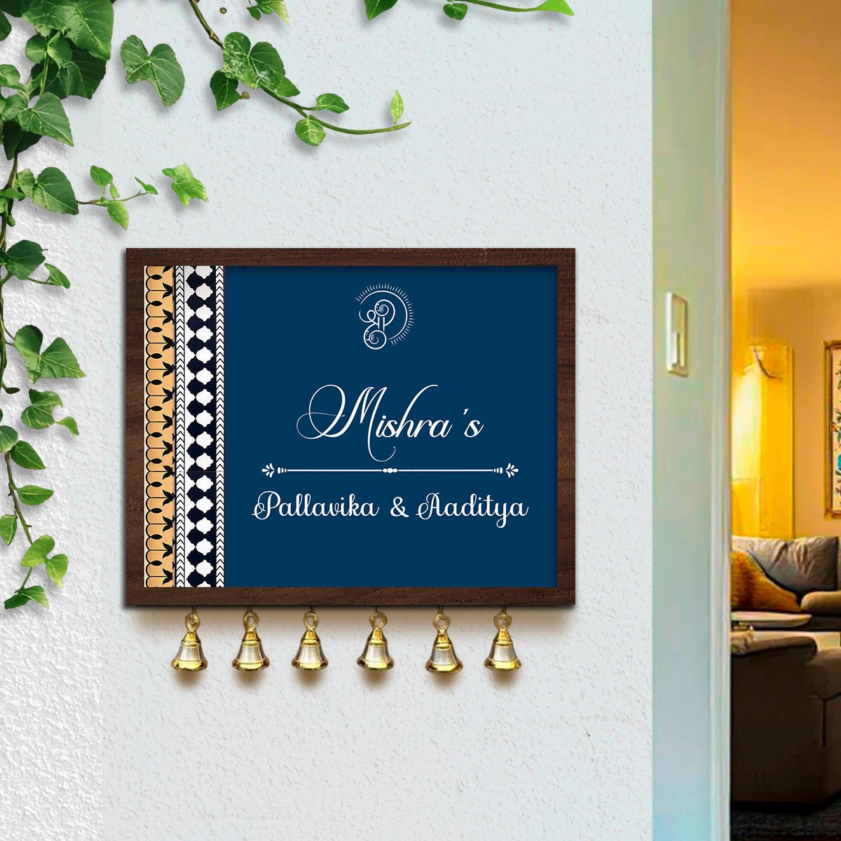 Navy-Gold Main Door Name Plate for Entrance - Sblossom