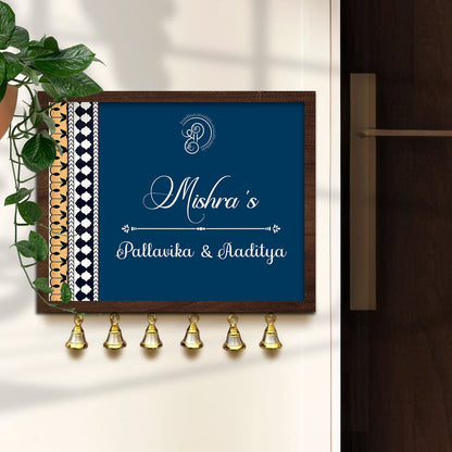 Navy-Gold Main Door Name Plate for Entrance - Sblossom