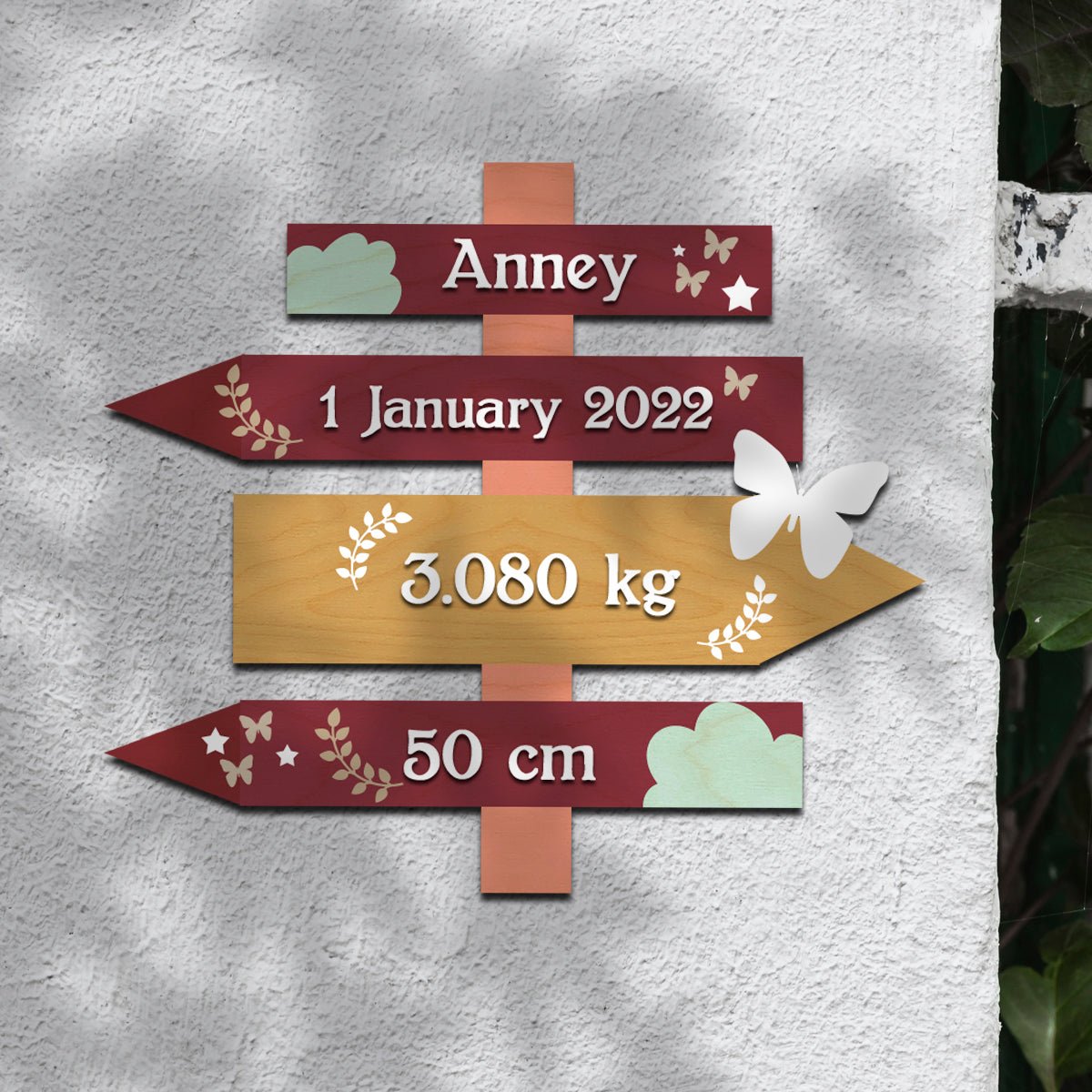 Newborn Name Plate — Wooden Signpost Milestones, 12x12 Inch - Sblossom