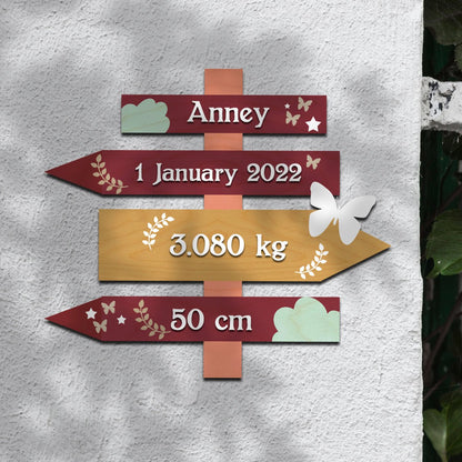 Newborn Name Plate — Wooden Signpost Milestones, 12x12 Inch - Sblossom
