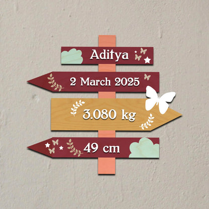 Newborn Name Plate — Wooden Signpost Milestones, 12x12 Inch - Sblossom