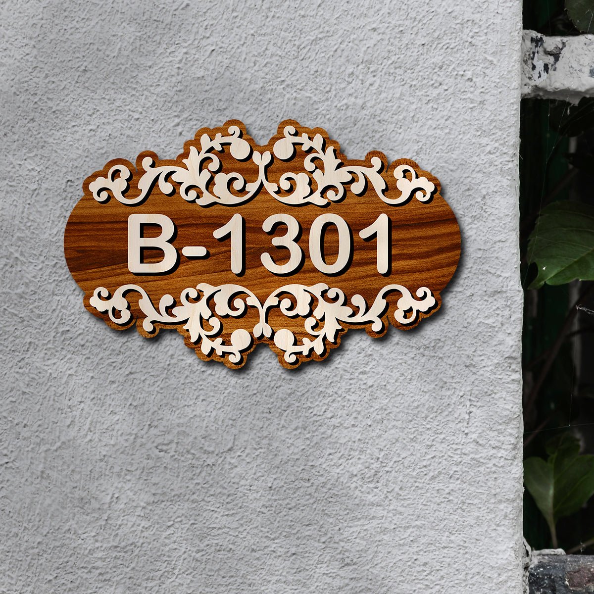 Number Plate for Home – Filigree Walnut Scroll in 3D - Sblossom