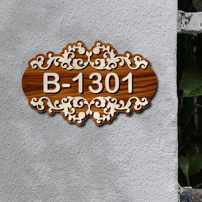 Number Plate for Home – Filigree Walnut Scroll in 3D - Sblossom