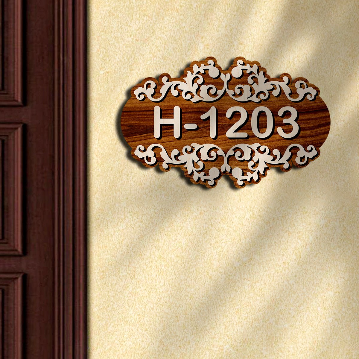 Number Plate for Home – Filigree Walnut Scroll in 3D - Sblossom
