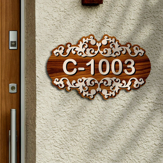 Number Plate for Home – Filigree Walnut Scroll in 3D - Sblossom