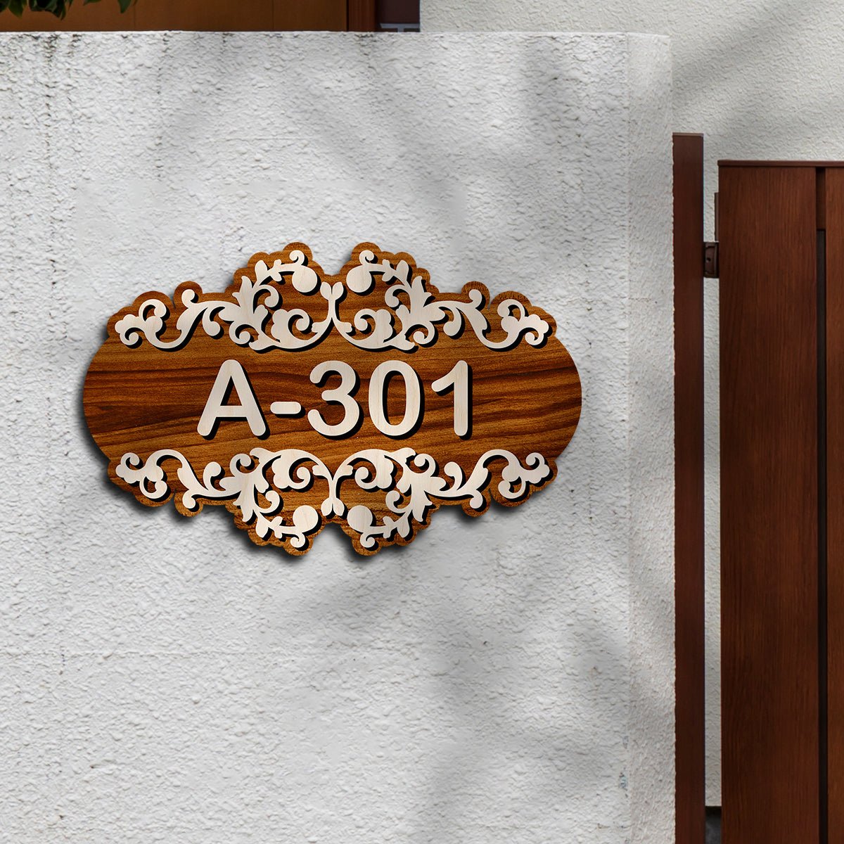 Number Plate for Home – Filigree Walnut Scroll in 3D - Sblossom