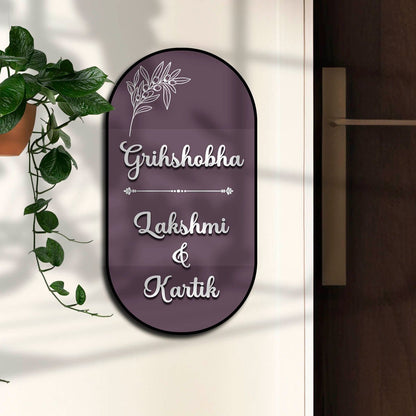 Olive Sprig Couple Name Plate for House Door – Acrylic on Birch Wood - Sblossom