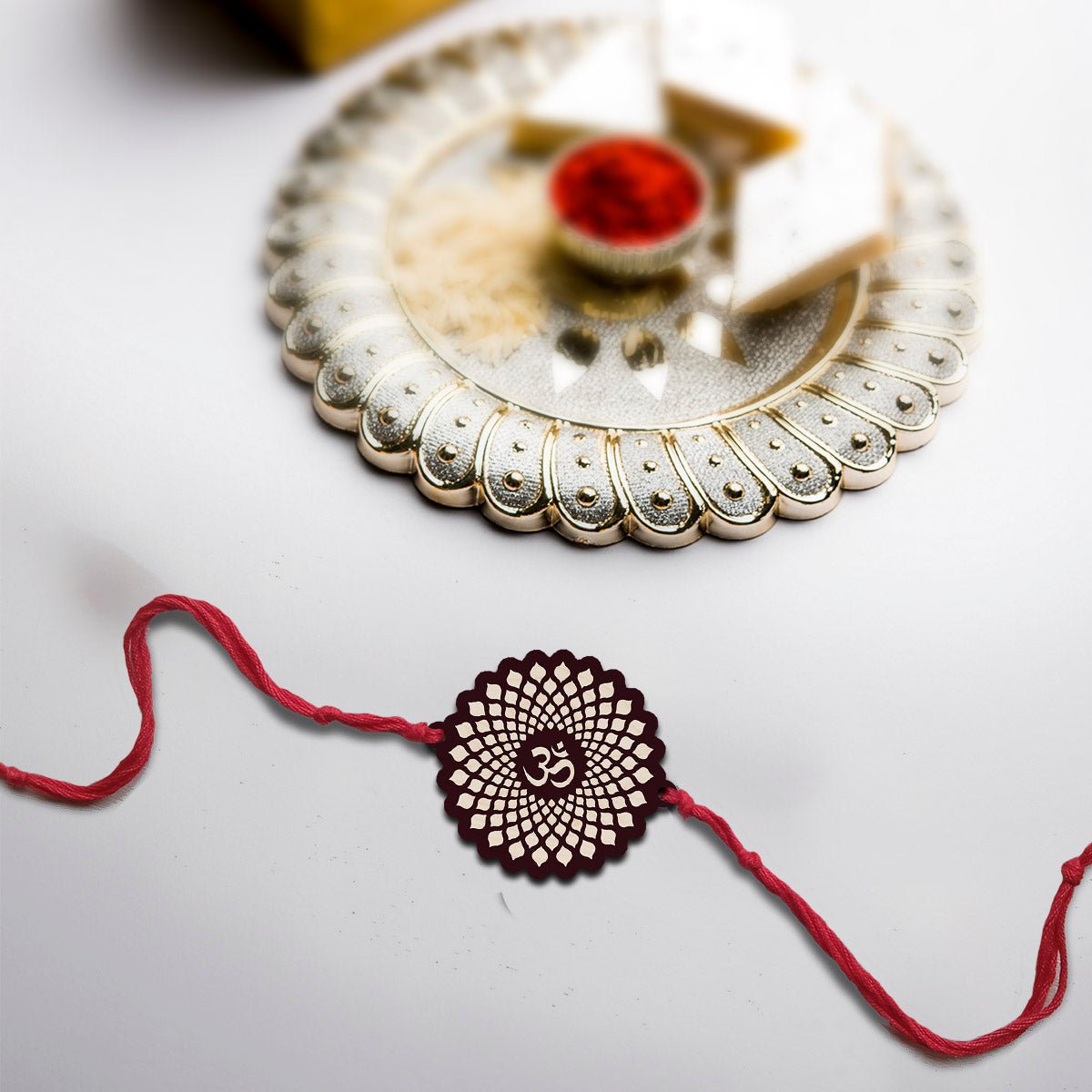 Om Mandala Rakhi in Wood with Spiritual Design for Brother - Sblossom
