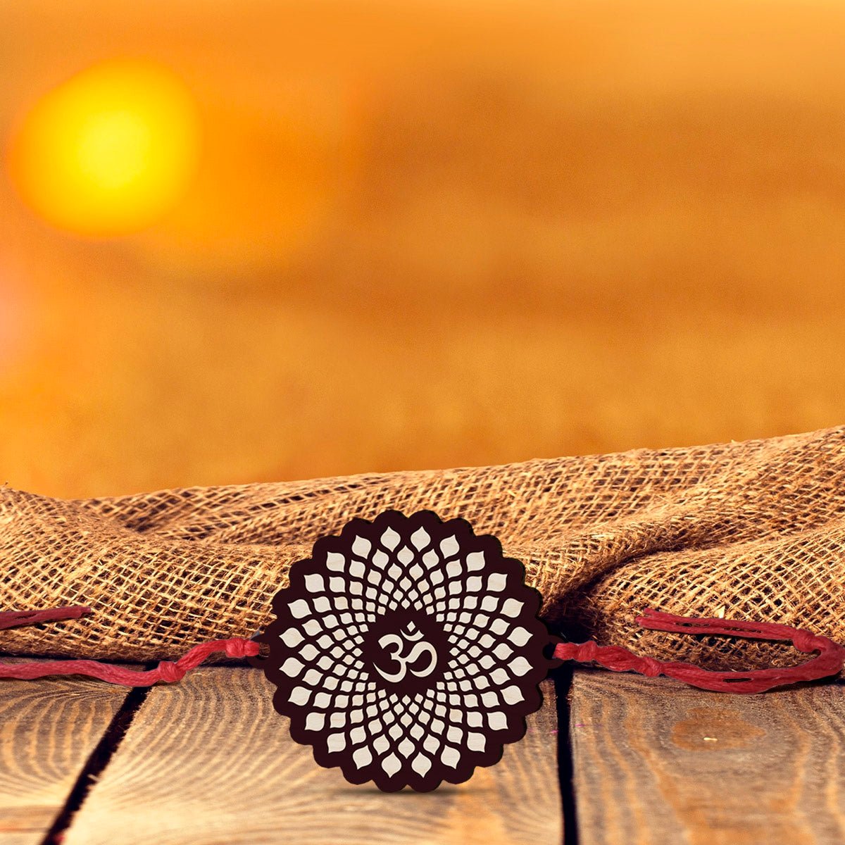 Om Mandala Rakhi in Wood with Spiritual Design for Brother - Sblossom