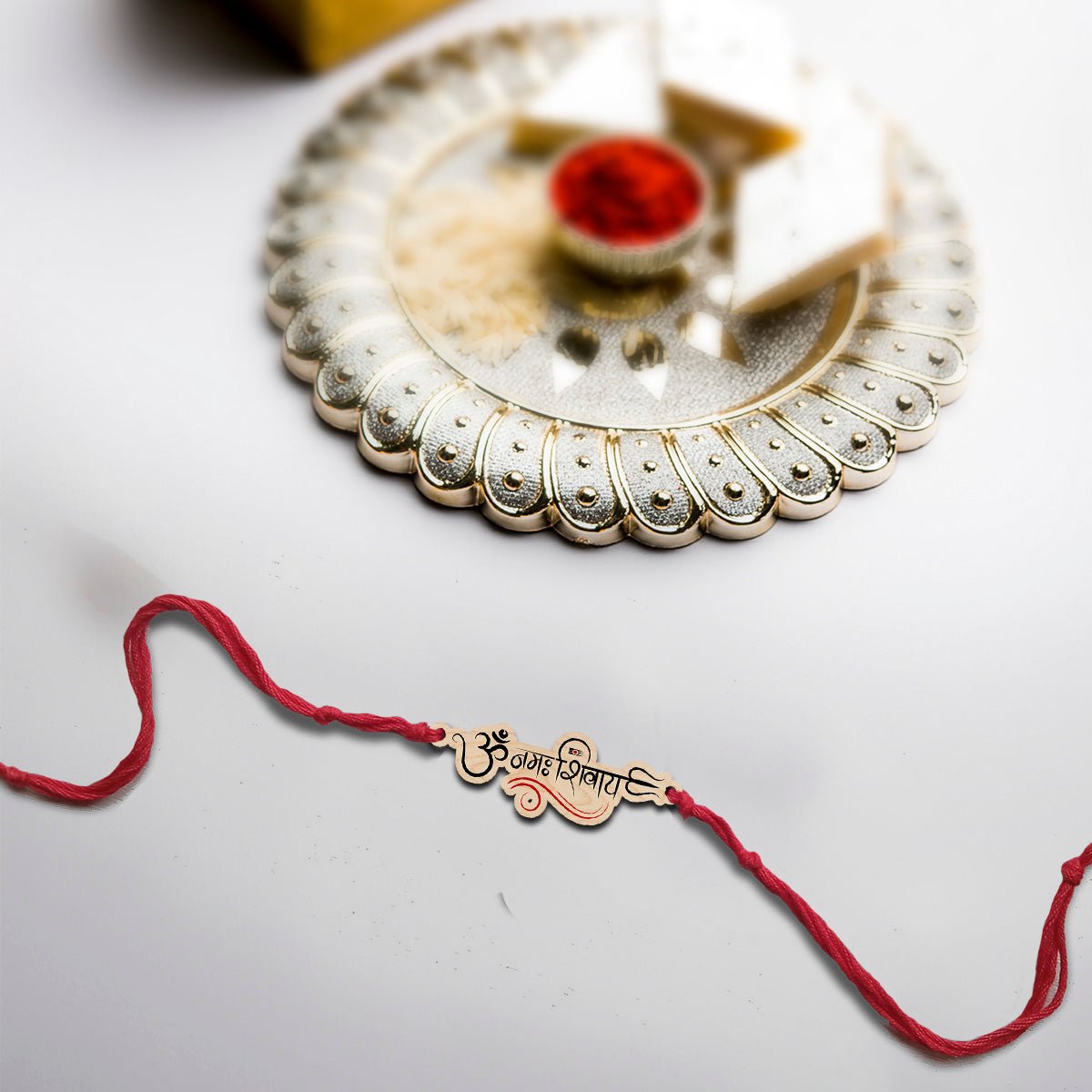 Om Namah Shivay Rakhi in Wood with Spiritual Design for Brother - Sblossom