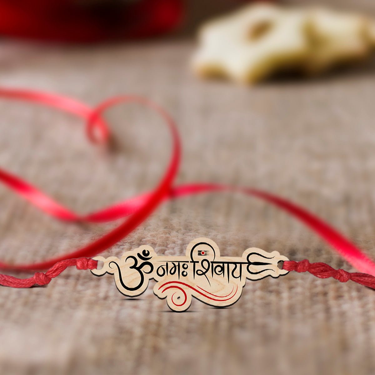 Om Namah Shivay Rakhi in Wood with Spiritual Design for Brother - Sblossom