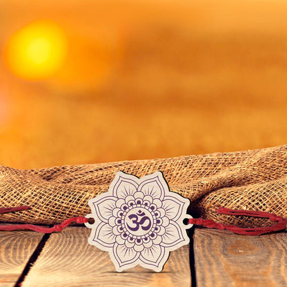 Om Rakhi for Brother in Wood with Spiritual Floral Design - Sblossom