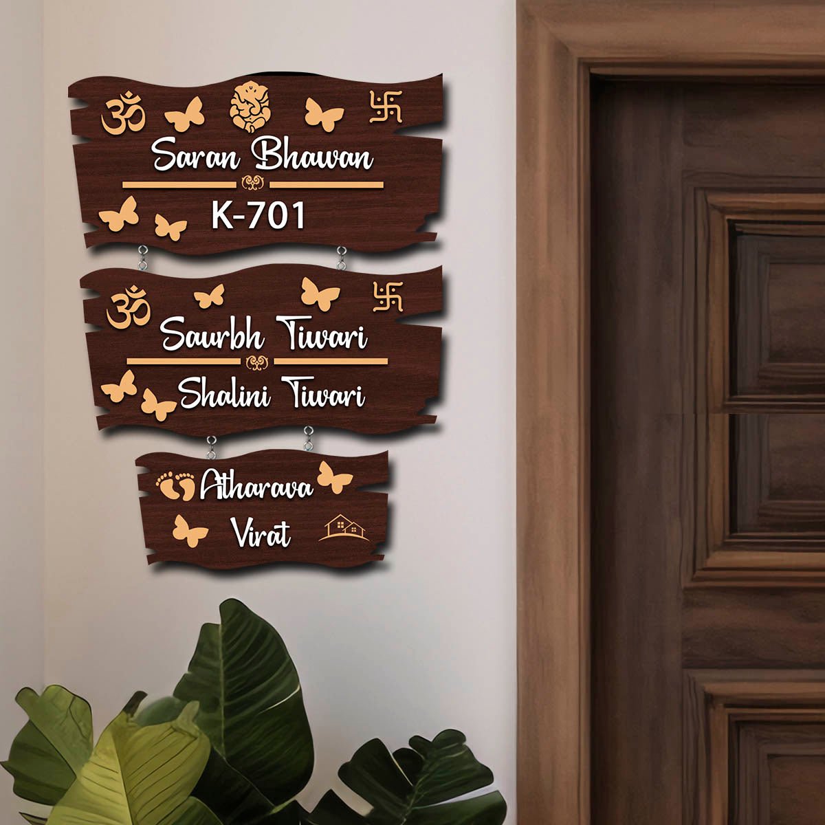 Om-Swastik Hanging Name Plates for Home – 3-Layer - Sblossom