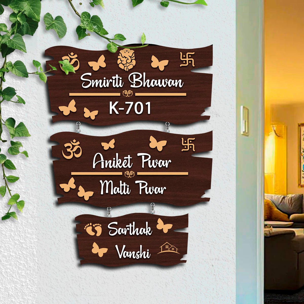 Om-Swastik Hanging Name Plates for Home – 3-Layer - Sblossom