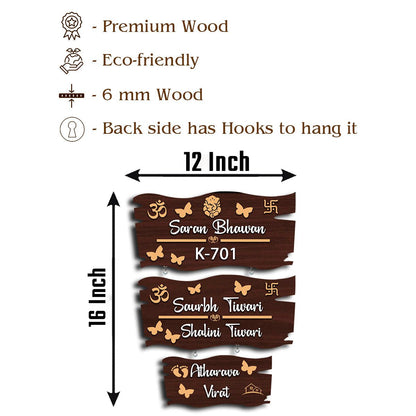 Om-Swastik Hanging Name Plates for Home – 3-Layer - Sblossom