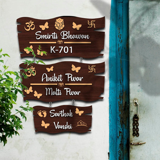 Om-Swastik Hanging Name Plates for Home – 3-Layer - Sblossom