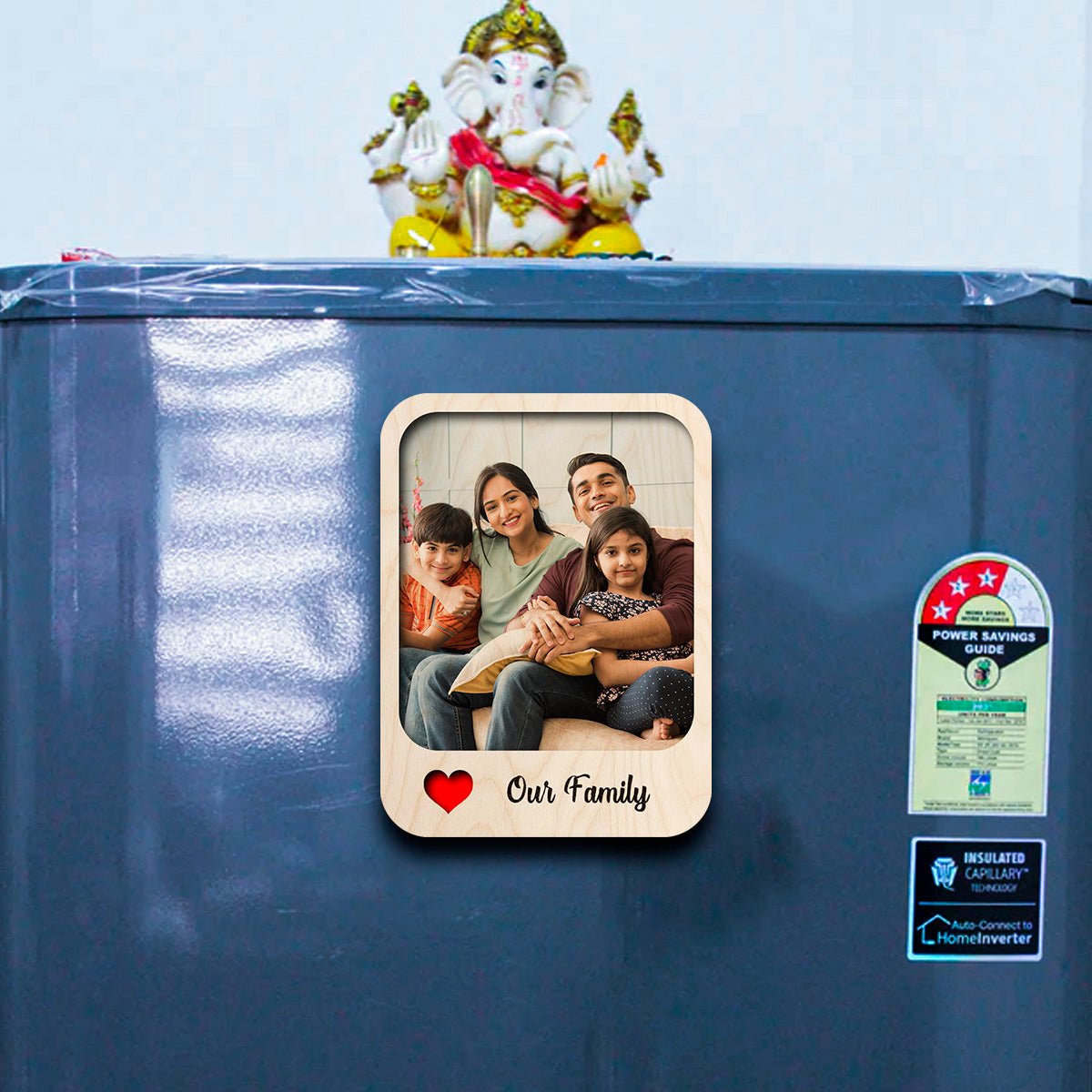 Our Family Photo Magnet in Wood with Personalized Print Design - Sblossom