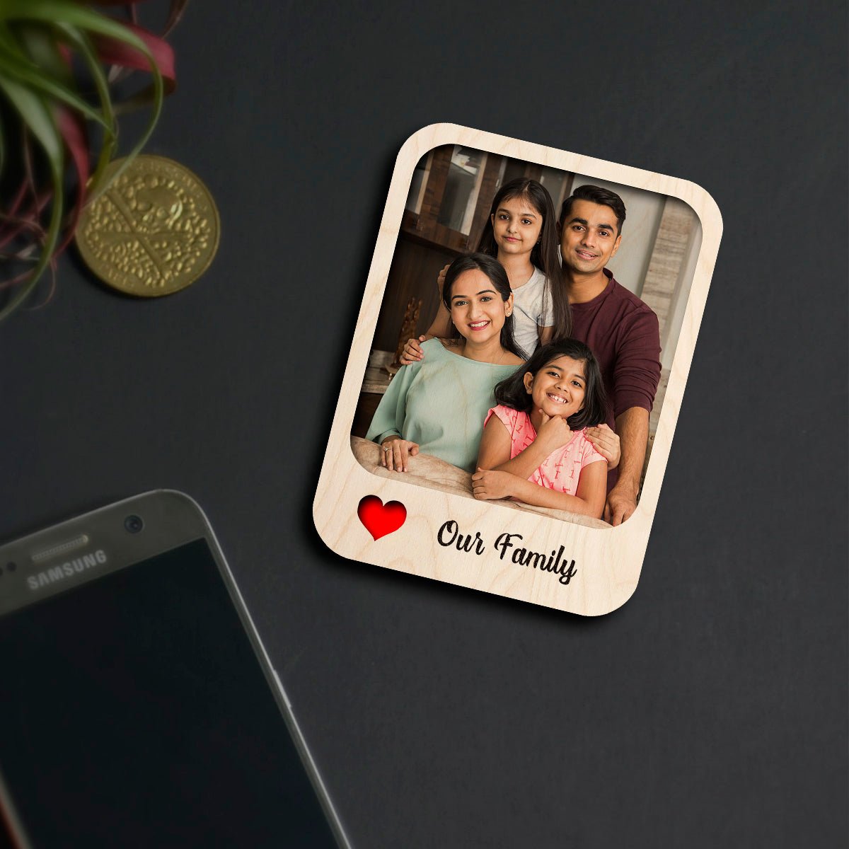 Our Family Photo Magnet in Wood with Personalized Print Design - Sblossom