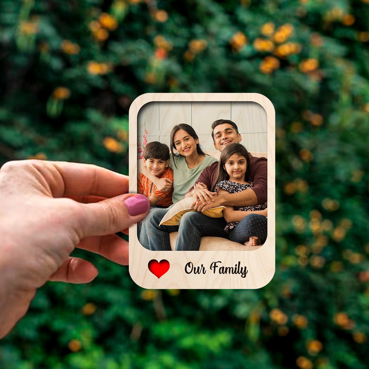 Our Family Photo Magnet in Wood with Personalized Print Design - Sblossom