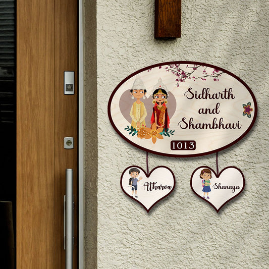 Oval Bengali Couple Name Plate for Home – Wooden Design - Sblossom