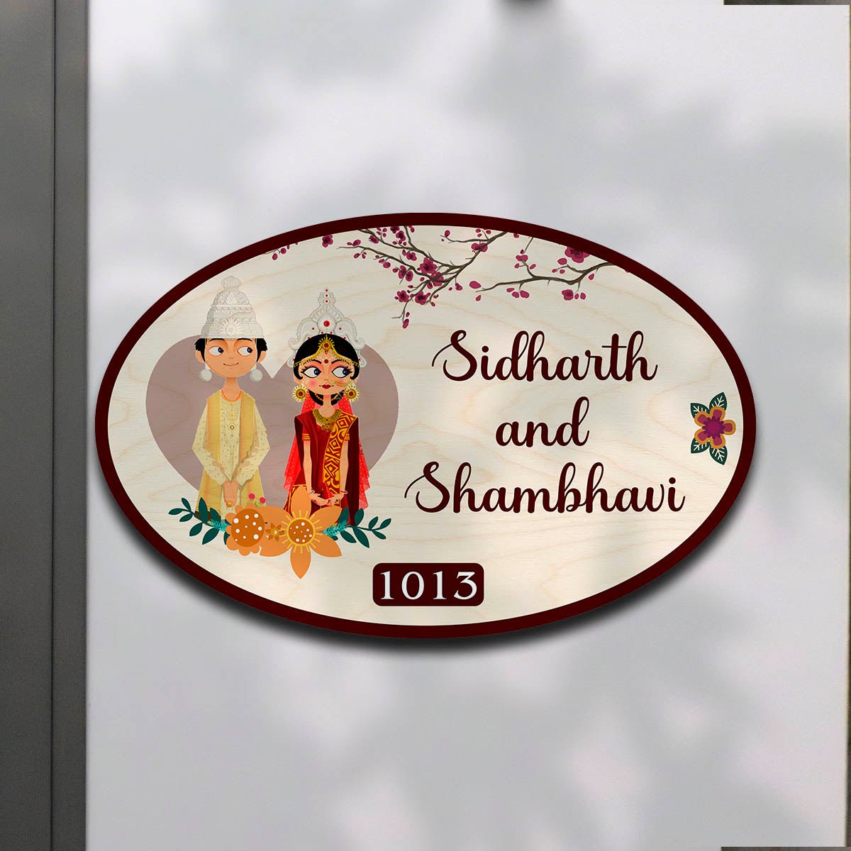 Oval Couple Bengali Name Plate Design for Door - Sblossom