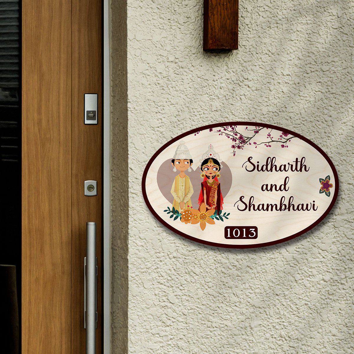 Oval Couple Bengali Name Plate Design for Door - Sblossom