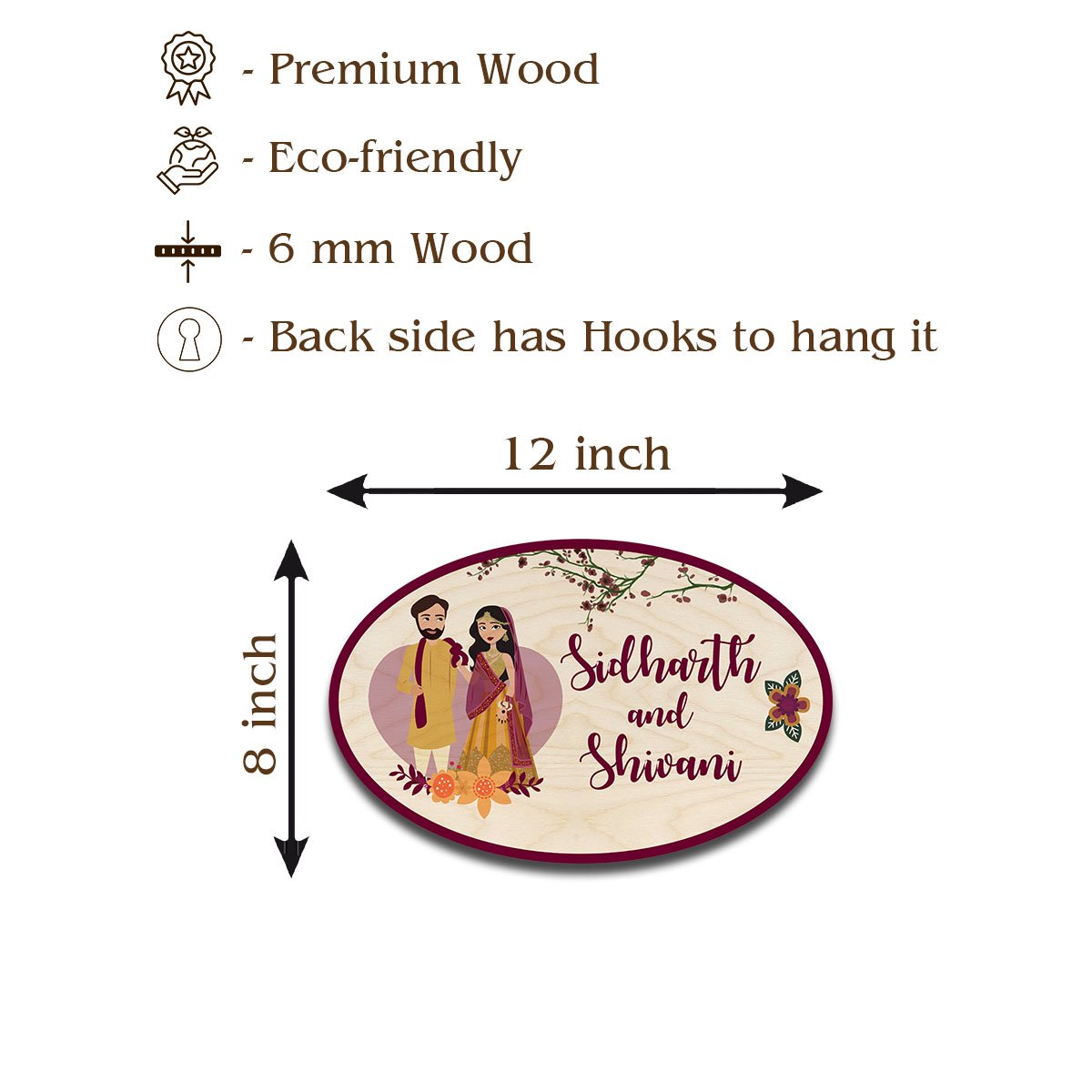 Oval Desi Couple Name Plate for Home - Sblossom