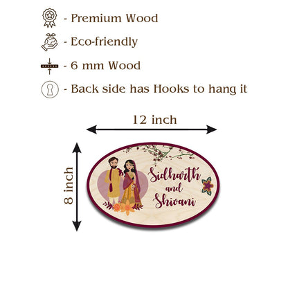 Oval Desi Couple Name Plate for Home - Sblossom