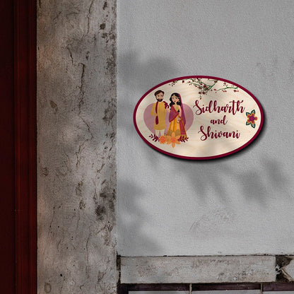 Oval Desi Couple Name Plate for Home - Sblossom