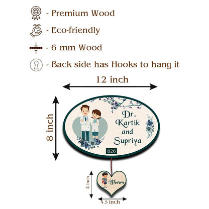 Oval Doctor Couple Name Plate for Home with Kid Tag - Sblossom