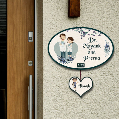 Oval Doctor Couple Name Plate for Home with Kid Tag - Sblossom